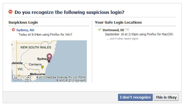 Facebook Logon Warning